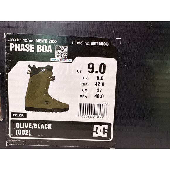 DC Phase Snowboard Boots BOA Mens 9, Women's 10.5 Olive Green Black - Picture 12 of 16